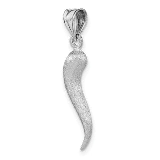 Mens 14k White Gold Brushed 3D Italian Horn Pendant