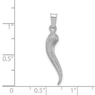 Mens 14k White Gold Brushed 3D Italian Horn Pendant