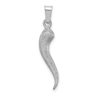 Mens 14k White Gold Brushed 3D Italian Horn Pendant