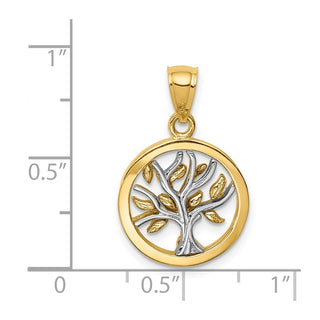 14k Two-Tone Gold Polished Tree Of Life Pendant