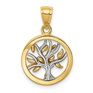 14k Two-Tone Gold Polished Tree Of Life Pendant