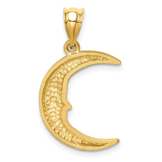 14k Yellow Gold Satin Diamond-Cut Moon Pendant D4586
