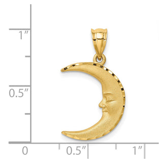 14k Yellow Gold Satin Diamond-Cut Moon Pendant D4586
