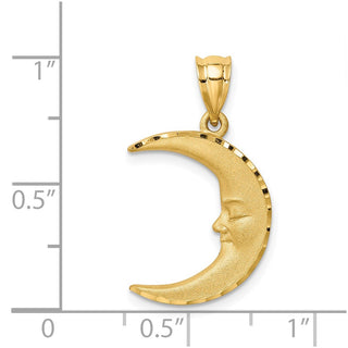14k Yellow Gold Satin Diamond-Cut Moon Pendant D4586