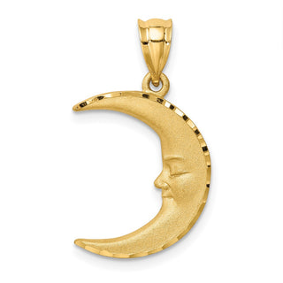 14k Yellow Gold Satin Diamond-Cut Moon Pendant D4586