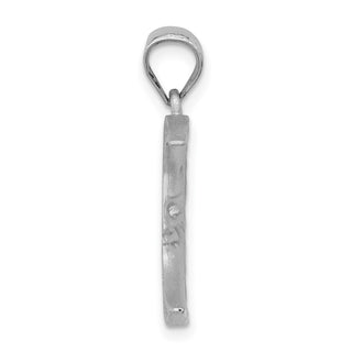 14K White Gold Satin Diamond-cut Moon Pendant