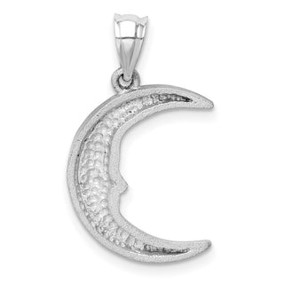 14K White Gold Satin Diamond-cut Moon Pendant