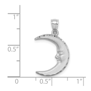 14K White Gold Satin Diamond-cut Moon Pendant