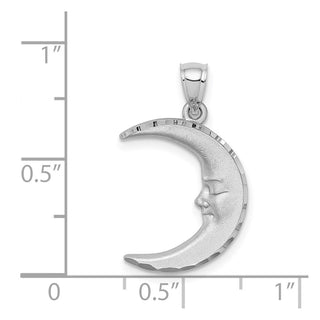 14K White Gold Satin Diamond-cut Moon Pendant