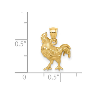 14k Yellow Gold Satin Diamond-Cut Rooster Pendant