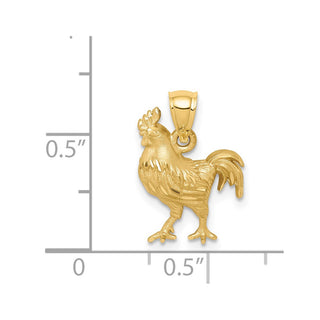 14k Yellow Gold Satin Diamond-Cut Rooster Pendant