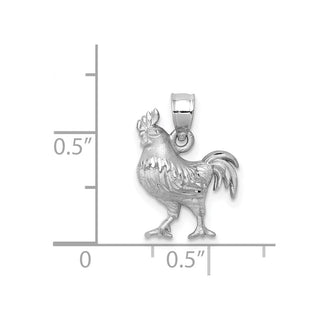 14k White Gold Satin Diamond-cut Rooster Pendant