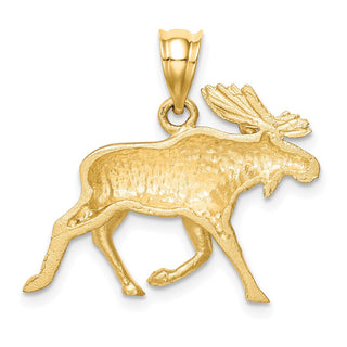 14k Yellow Gold Brushed and Diamond-cut Alaskan Moose Pendant