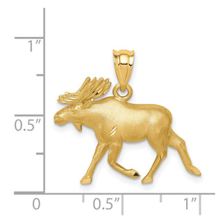 14k Yellow Gold Brushed and Diamond-cut Alaskan Moose Pendant