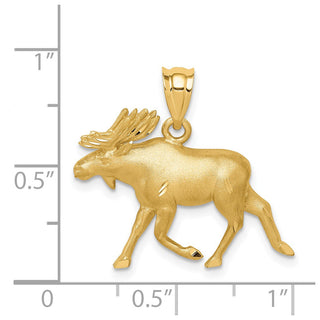 14k Yellow Gold Brushed and Diamond-cut Alaskan Moose Pendant