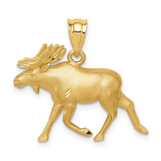 14k Yellow Gold Brushed and Diamond-cut Alaskan Moose Pendant