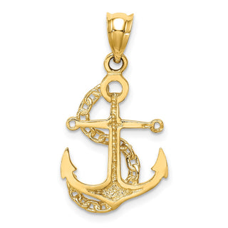 14k Yellow Gold Polished Anchor and Chain Pendant