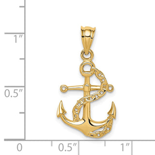 14k Yellow Gold Polished Anchor and Chain Pendant