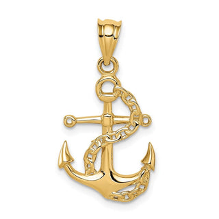 14k Yellow Gold Polished Anchor and Chain Pendant