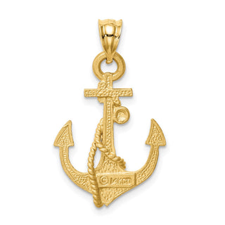 14k Yellow Gold Brushed and Diamond-cut Anchor Pendant