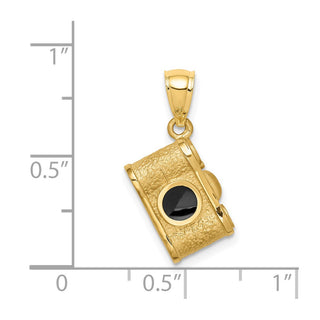 14k Yellow Gold Brushed and Polished Enameled Camera Pendant