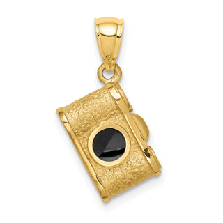 14k Yellow Gold Brushed and Polished Enameled Camera Pendant