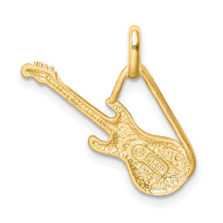 14k Yellow Gold Brushed and Diamond-cut Guitar Pendant