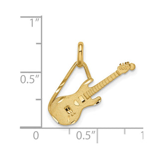 14k Yellow Gold Brushed and Diamond-cut Guitar Pendant