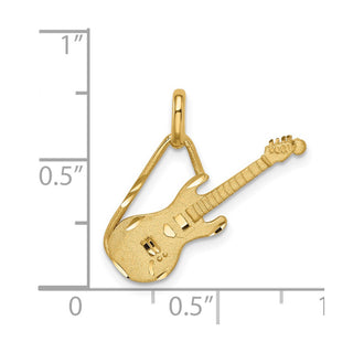 14k Yellow Gold Brushed and Diamond-cut Guitar Pendant