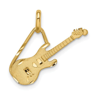 14k Yellow Gold Brushed and Diamond-cut Guitar Pendant