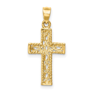 14k Yellow Gold Polished Braided Cross Pendant D4642