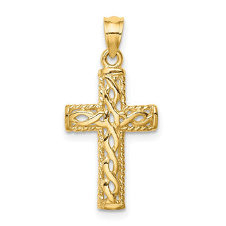 14k Yellow Gold Polished Braided Cross Pendant D4642