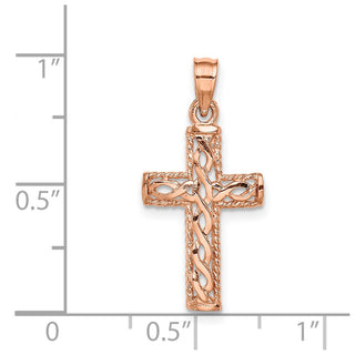 14k Rose Gold Polished Braided Cross Pendant