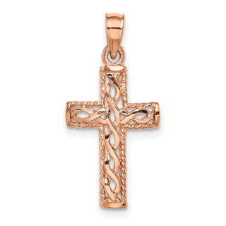 14k Rose Gold Polished Braided Cross Pendant