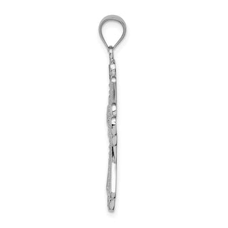 14K White Gold Polished Diamond-cut Textured Cross Pendant