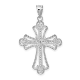 14K White Gold Polished Diamond-cut Textured Cross Pendant