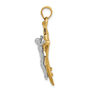 14K Two-tone Gold Polished/Satin Diamond-cut Mariner Cross Pendant