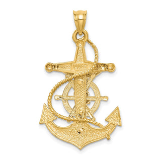 14K Two-tone Gold Polished/Satin Diamond-cut Mariner Cross Pendant