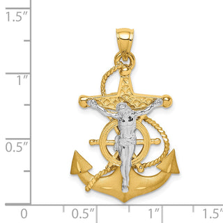 14K Two-tone Gold Polished/Satin Diamond-cut Mariner Cross Pendant