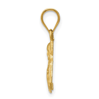 14k Yellow Gold Brushed and Diamond-Cut Jesus Pendant