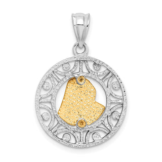 14K Two-tone Gold Brushed & Polished Virgin Mary Diamond-cut Pendant