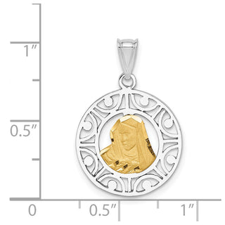 14K Two-tone Gold Brushed & Polished Virgin Mary Diamond-cut Pendant