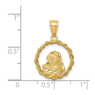 14k Yellow Gold Brushed & Polished Diamond-cut Virgin Mary Pendant