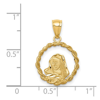 14k Yellow Gold Brushed & Polished Diamond-cut Virgin Mary Pendant