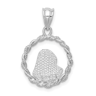 14K White Gold Brushed & Polished Diamond-cut Virgin Mary Pendant