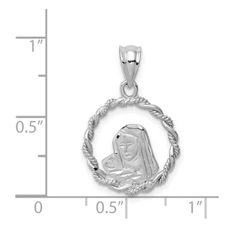 14K White Gold Brushed & Polished Diamond-cut Virgin Mary Pendant