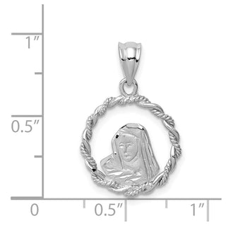 14K White Gold Brushed & Polished Diamond-cut Virgin Mary Pendant