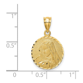 14k Yellow Gold Brushed and Diamond-Cut Virgin Mary Pendant