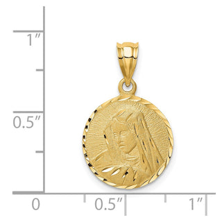 14k Yellow Gold Brushed and Diamond-Cut Virgin Mary Pendant