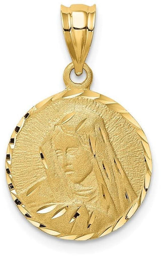 14k Yellow Gold Brushed and Diamond-Cut Virgin Mary Pendant